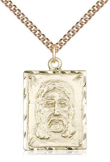 14kt Gold Filled Holy Face Pendant on a 24 inch Gold Filled Heavy Curb chain