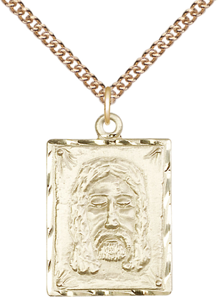14kt Gold Filled Holy Face Pendant on a 24 inch Gold Filled Heavy Curb chain