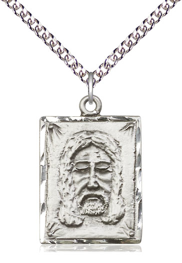 Sterling Silver Holy Face Pendant on a 24 inch Sterling Silver Heavy Curb chain