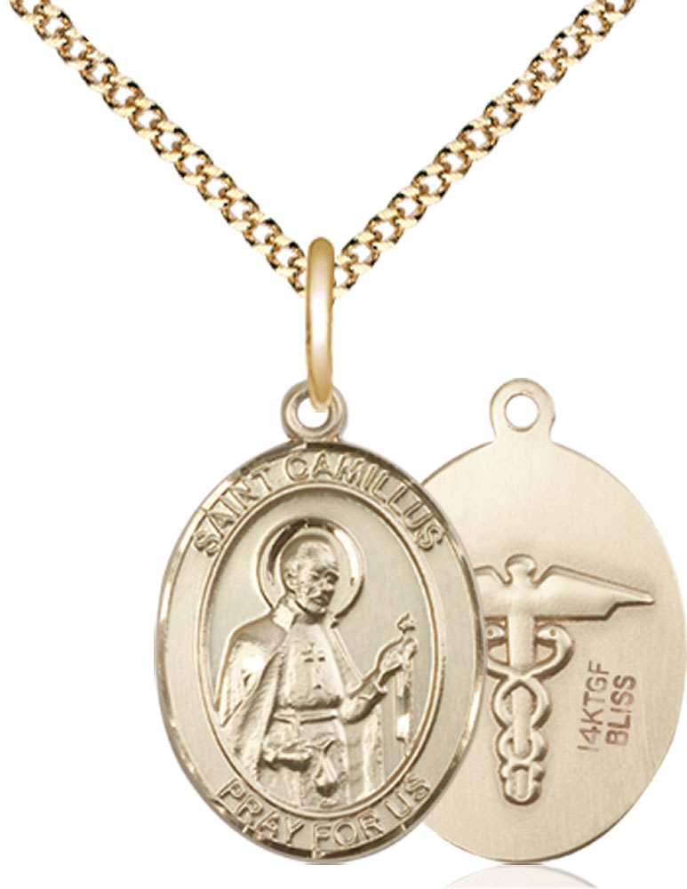 14kt Gold Filled Saint Camillus of Lellis Nurse Pendant on a 18 inch Gold Plate Light Curb chain