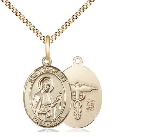 14kt Gold Filled Saint Camillus of Lellis Nurse Pendant on a 18 inch Gold Plate Light Curb chain