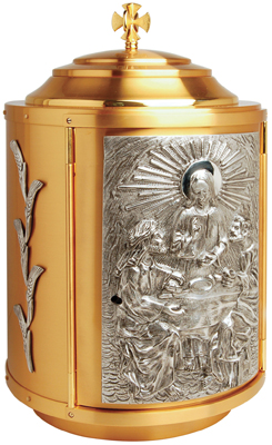 Tabernacle.  24k gold plated, silver plated accents.  24k bright gold plated inside.  19-1/2?H. x 11-3/4?dia.  Door opening: 11-1/2?H. x 8?W.  Wt. 37 lbs.