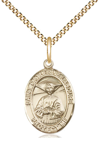 14kt Gold Filled Saint Catherine Laboure Pendant on a 18 inch Gold Plate Light Curb chain
