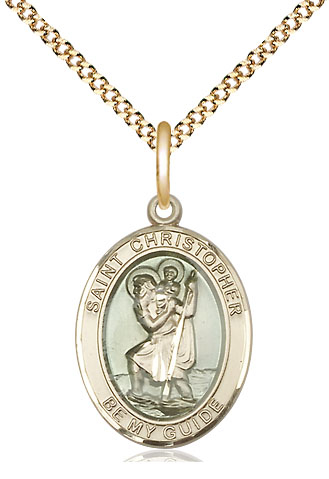 14kt Gold Filled Saint Christopher w/Epoxy Pendant on a 18 inch Gold Plate Light Curb chain