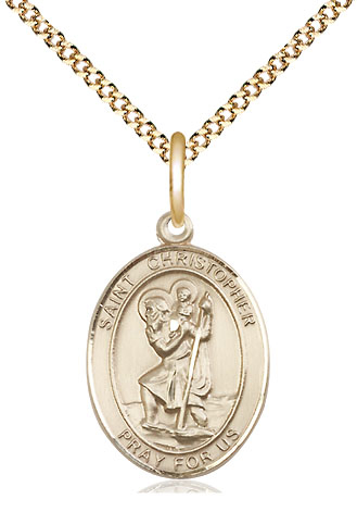 14kt Gold Filled Saint Christopher Pendant on a 18 inch Gold Plate Light Curb chain