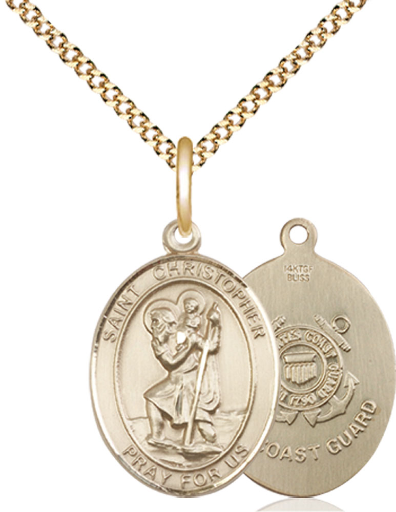 14kt Gold Filled Saint Christopher Coast Guard Pendant on a 18 inch Gold Plate Light Curb chain