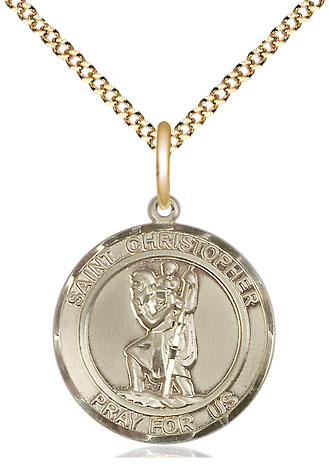 14kt Gold Filled Saint Christopher Pendant on a 18 inch Gold Plate Light Curb chain