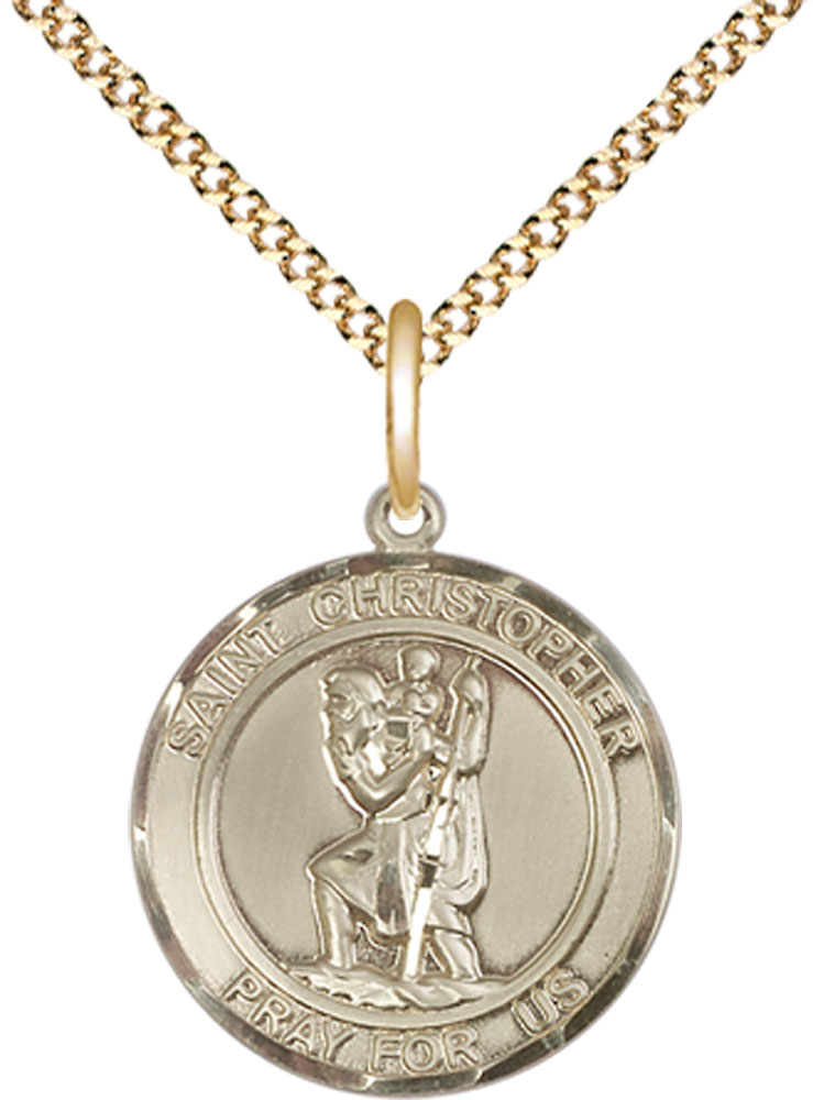 14kt Gold Filled Saint Christopher Pendant on a 18 inch Gold Plate Light Curb chain