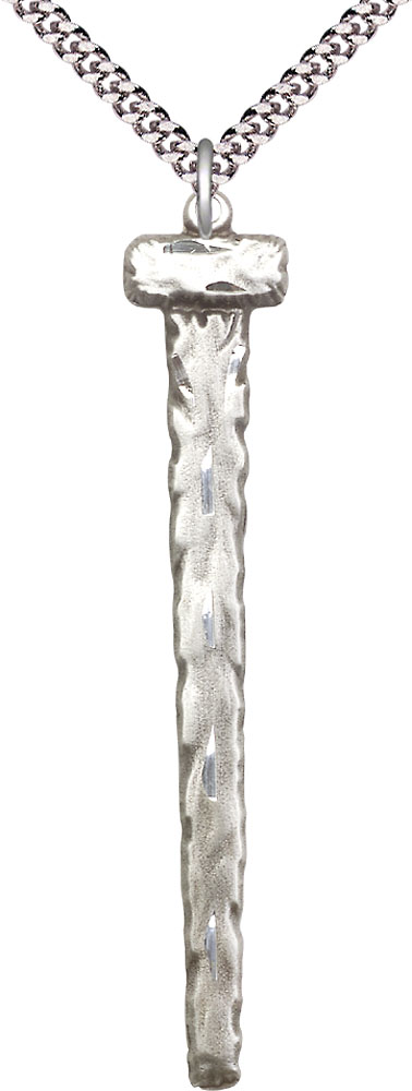 Sterling Silver Nail Pendant on a 24 inch Light Rhodium Heavy Curb chain