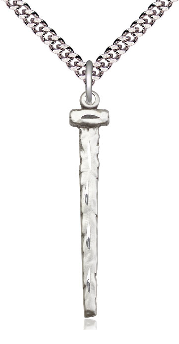 Sterling Silver Nail Pendant on a 24 inch Light Rhodium Heavy Curb chain