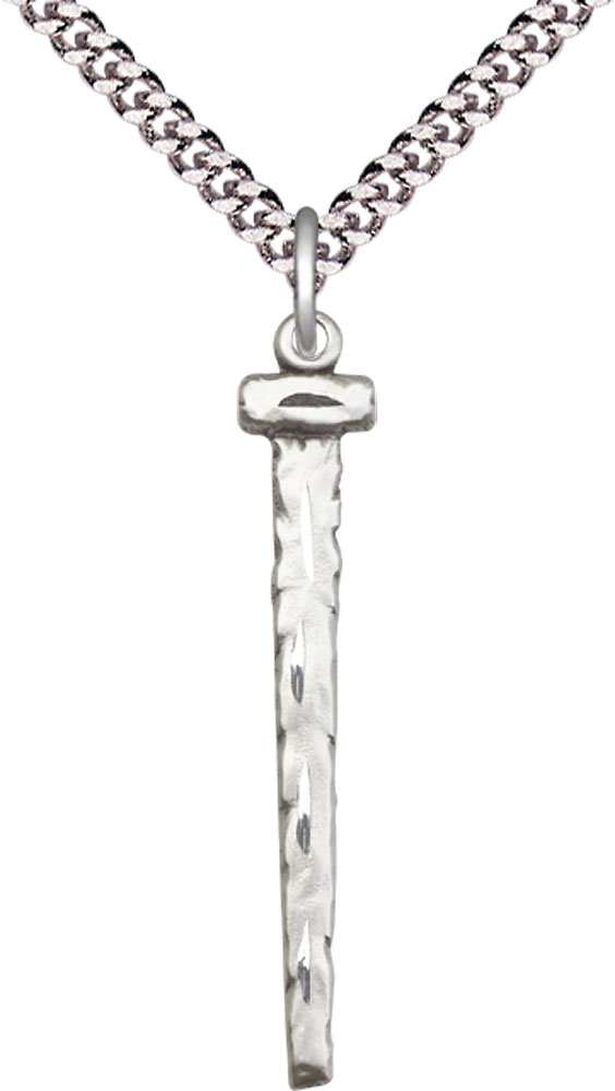 Sterling Silver Nail Pendant on a 24 inch Light Rhodium Heavy Curb chain