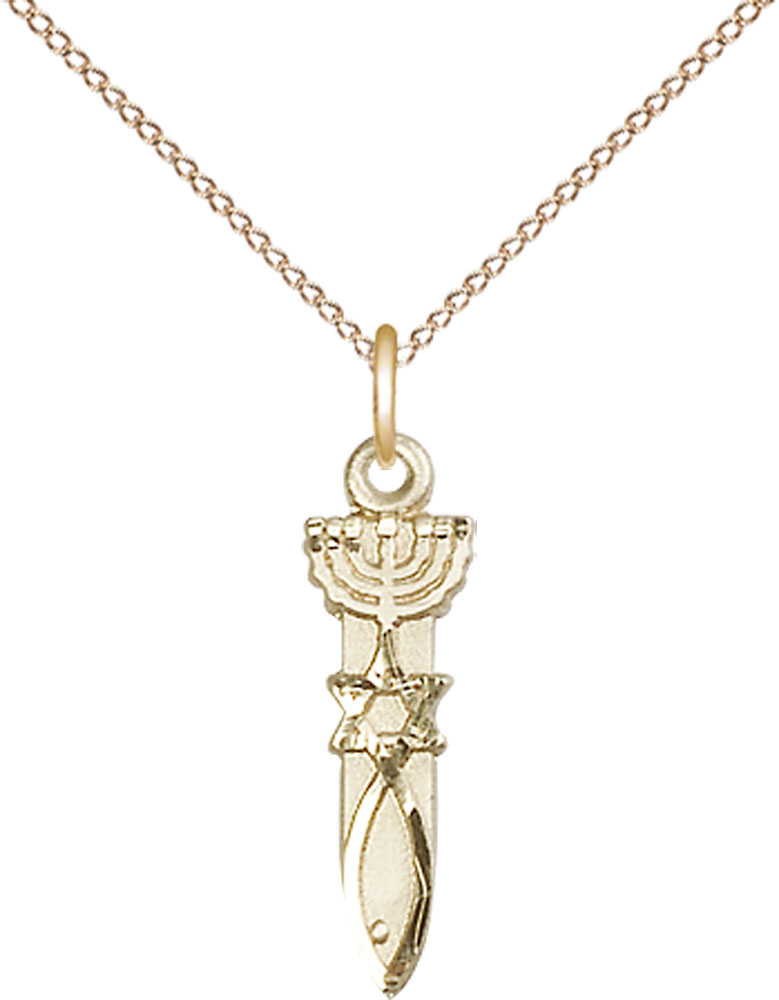 14kt Gold Filled Menorah Star Fish Pendant on a 18 inch Gold Filled Light Curb chain