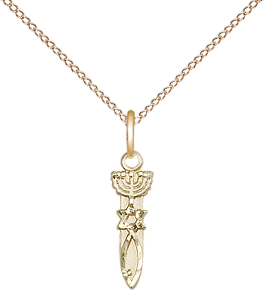 14kt Gold Filled Menorah Star Fish Pendant on a 18 inch Gold Filled Light Curb chain