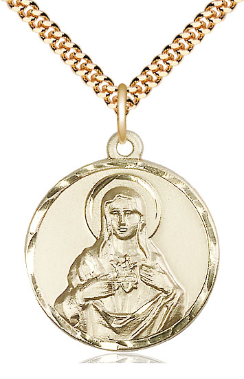 14kt Gold Filled Immaculate Heart of Mary Pendant on a 24 inch Gold Plate Heavy Curb chain