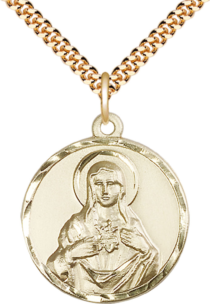 14kt Gold Filled Immaculate Heart of Mary Pendant on a 24 inch Gold Plate Heavy Curb chain