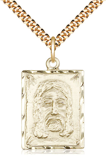 14kt Gold Filled Holy Face Pendant on a 24 inch Gold Plate Heavy Curb chain