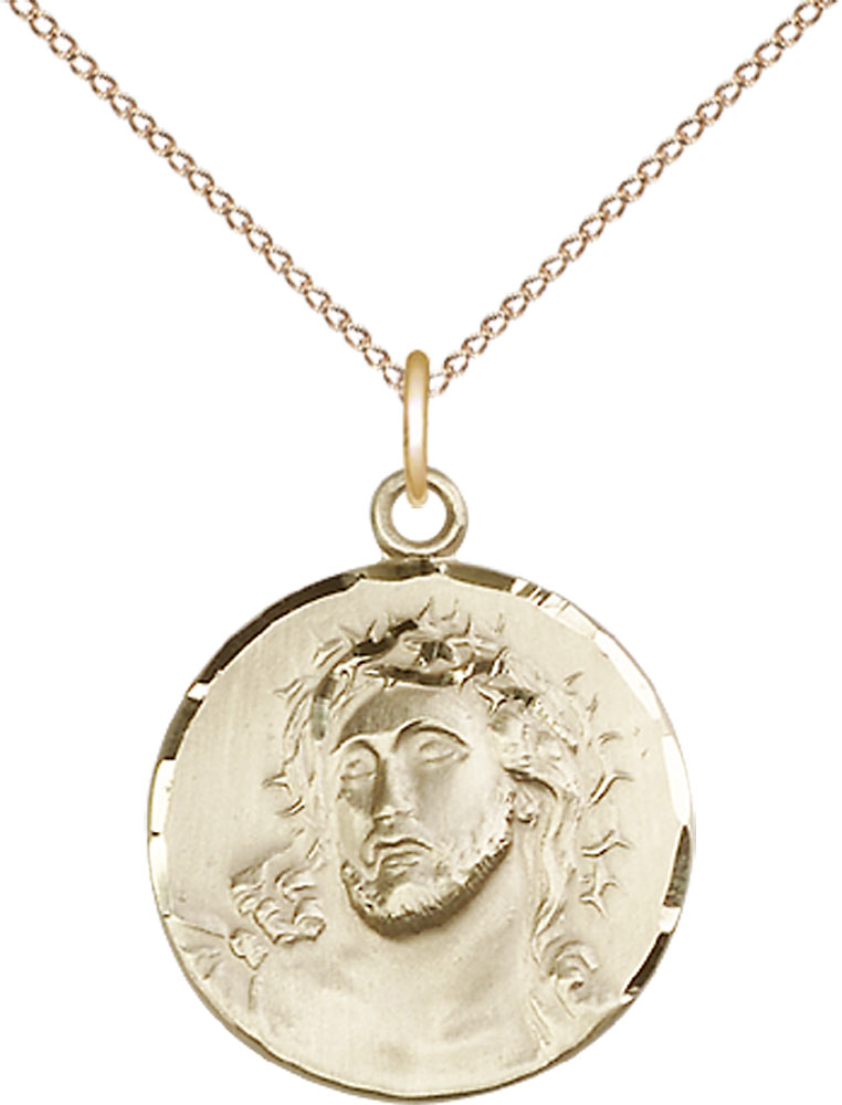 14kt Gold Filled Ecce Homo Pendant on a 18 inch Gold Filled Light Curb chain