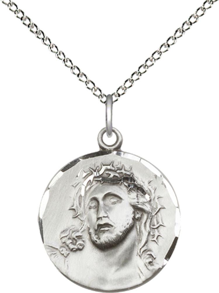 Sterling Silver Ecce Homo Pendant on a 18 inch Sterling Silver Light Curb chain