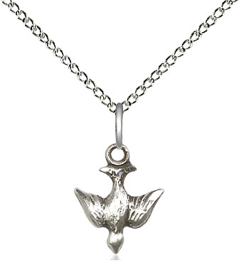 Sterling Silver Holy Spirit Pendant on a 18 inch Sterling Silver Light Curb chain