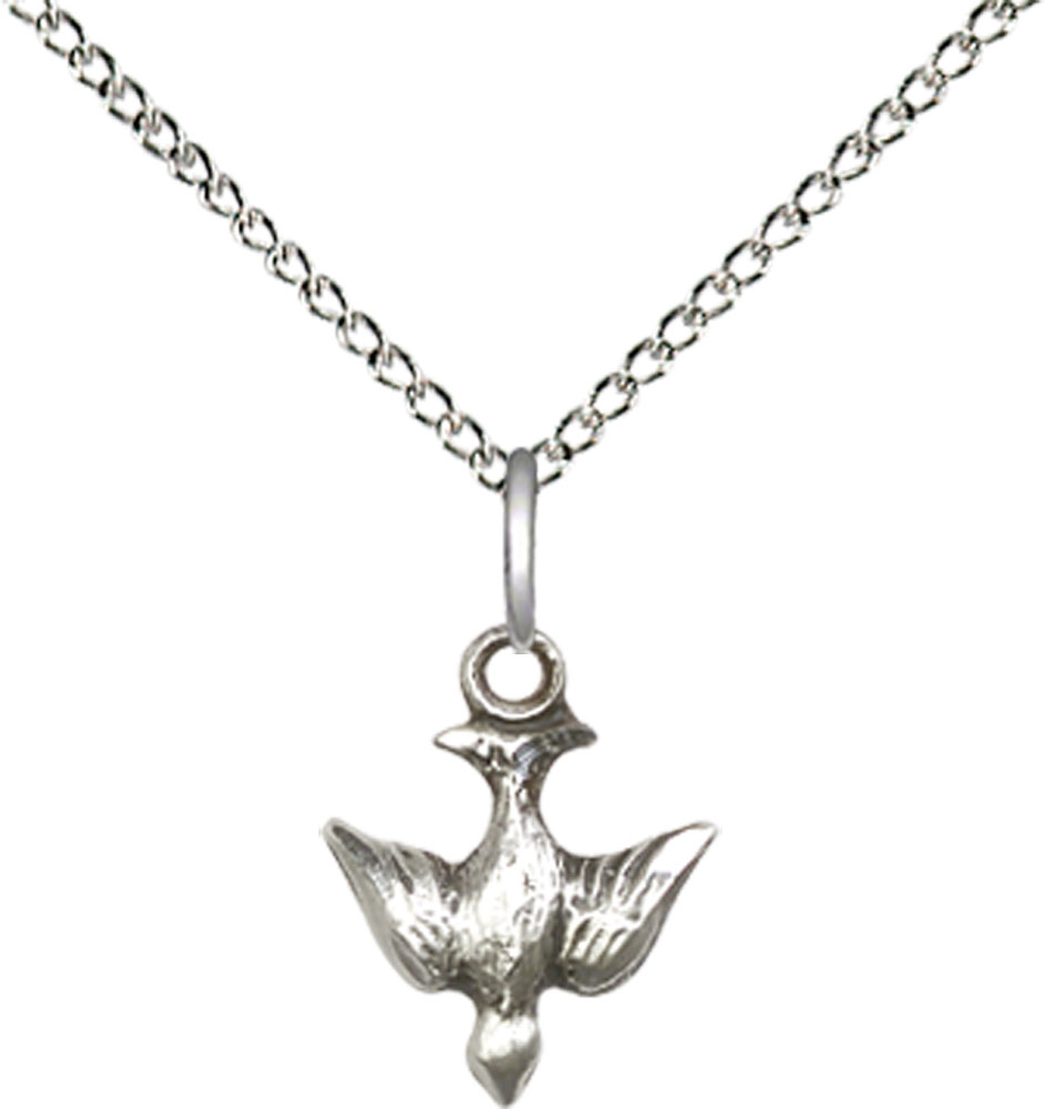 Sterling Silver Holy Spirit Pendant on a 18 inch Sterling Silver Light Curb chain