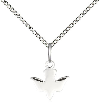 Sterling Silver Holy Spirit Pendant on a 18 inch Sterling Silver Light Curb chain