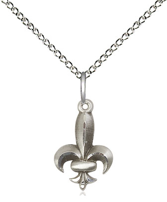 Sterling Silver Fleur de Lis Pendant on a 18 inch Sterling Silver Light Curb chain