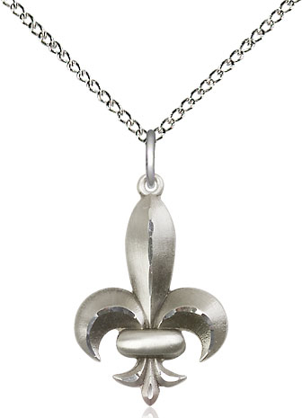 Sterling Silver Fleur de Lis Pendant on a 18 inch Sterling Silver Light Curb chain