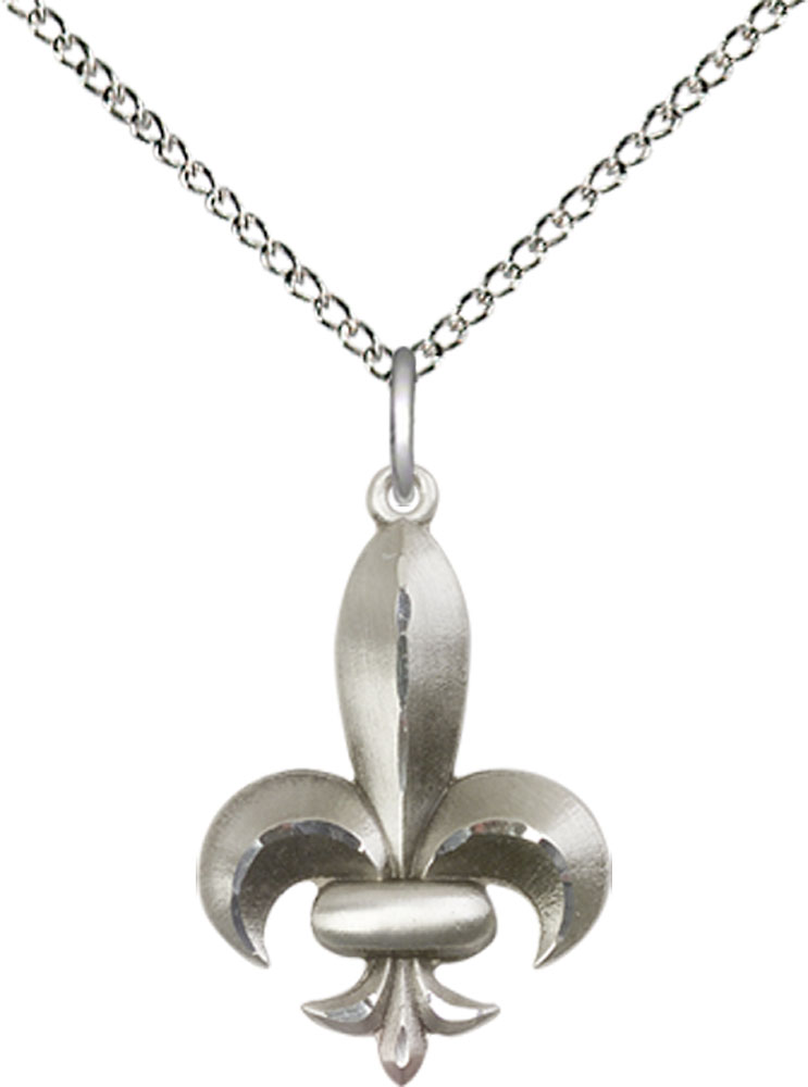 Sterling Silver Fleur de Lis Pendant on a 18 inch Sterling Silver Light Curb chain