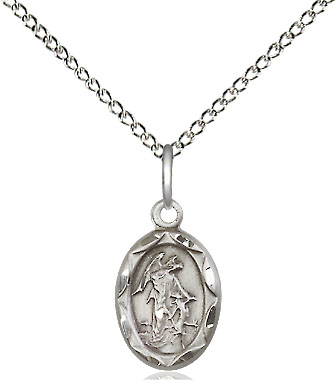 Sterling Silver Guardian Angel Pendant on a 18 inch Sterling Silver Light Curb chain