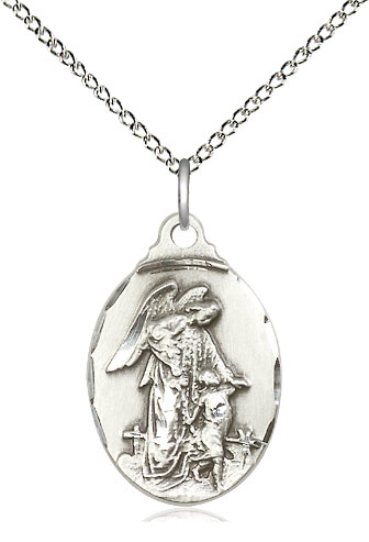 Sterling Silver Guardian Angel Pendant on a 18 inch Sterling Silver Light Curb chain