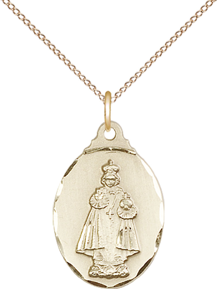 14kt Gold Filled Infant of Prague Pendant on a 18 inch Gold Filled Light Curb chain