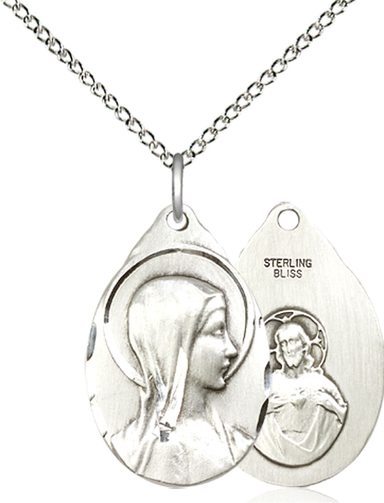 Sterling Silver Sorrowful Mother Pendant on a 18 inch Sterling Silver Light Curb chain