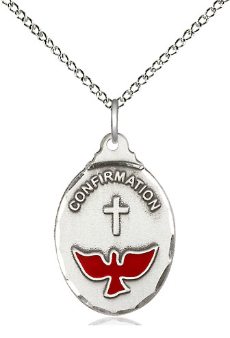 Sterling Silver Confirmation Pendant on a 18 inch Sterling Silver Light Curb chain