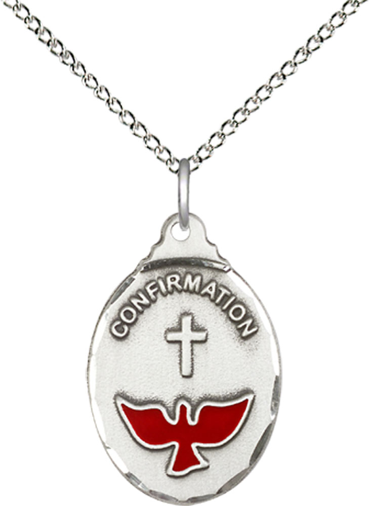 Sterling Silver Confirmation Pendant on a 18 inch Sterling Silver Light Curb chain