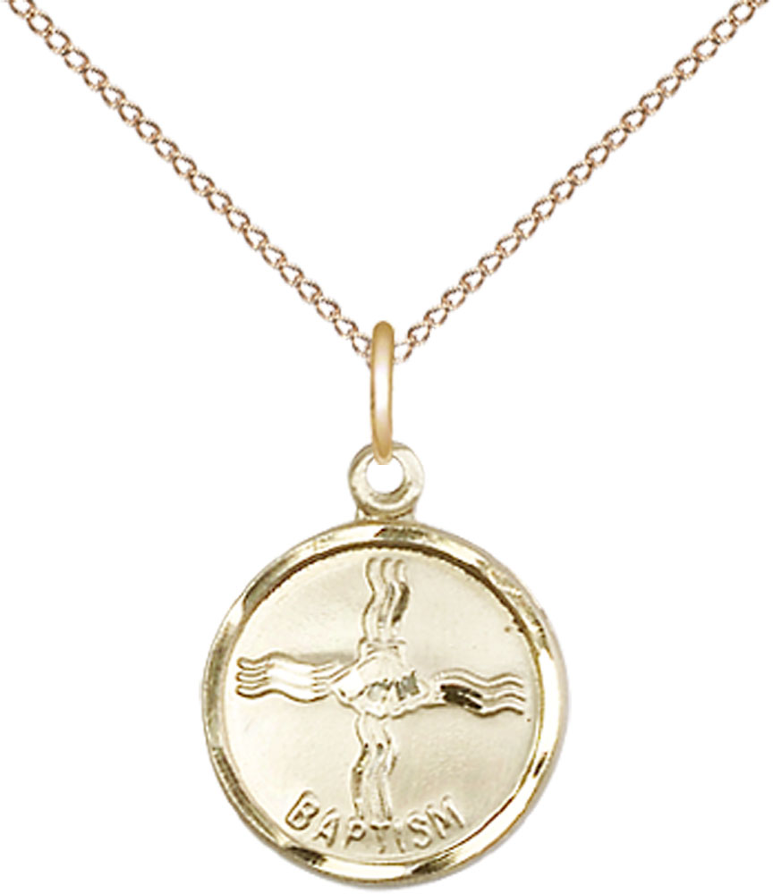 14kt Gold Filled Baptism Pendant on a 18 inch Gold Filled Light Curb chain