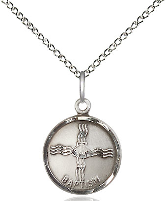 Sterling Silver Baptism Pendant on a 18 inch Sterling Silver Light Curb chain