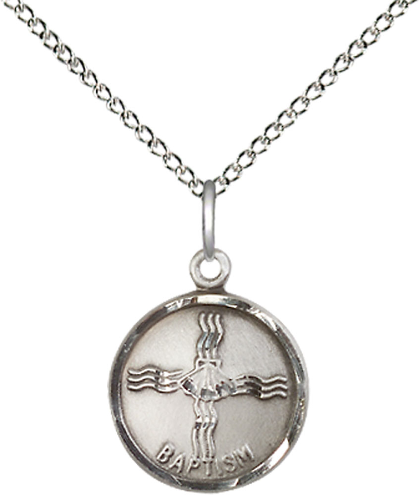 Sterling Silver Baptism Pendant on a 18 inch Sterling Silver Light Curb chain
