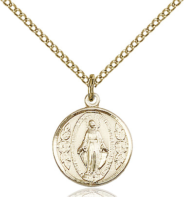 14kt Gold Filled Miraculous Pendant on a 18 inch Gold Filled Light Curb chain