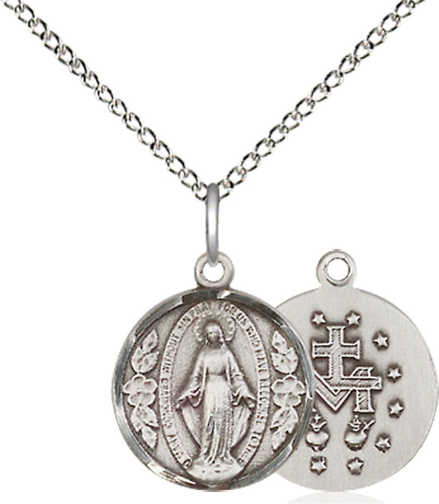 Sterling Silver Miraculous Pendant on a 18 inch Sterling Silver Light Curb chain
