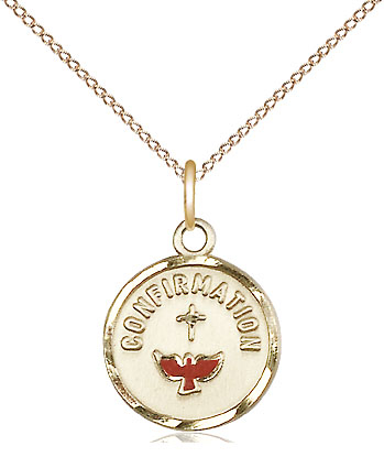 14kt Gold Filled Confirmation Pendant on a 18 inch Gold Filled Light Curb chain
