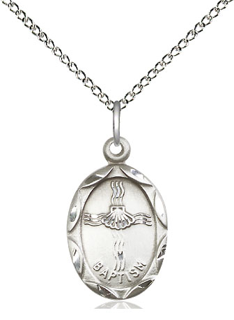 Sterling Silver Baptism Pendant on a 18 inch Sterling Silver Light Curb chain