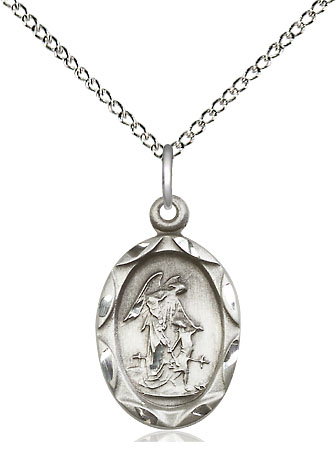 Sterling Silver Guardian Angel Pendant on a 18 inch Sterling Silver Light Curb chain