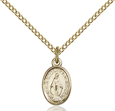 14kt Gold Filled Miraculous Pendant on a 18 inch Gold Filled Light Curb chain