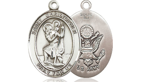 Sterling Silver Saint Christopher Army Medal