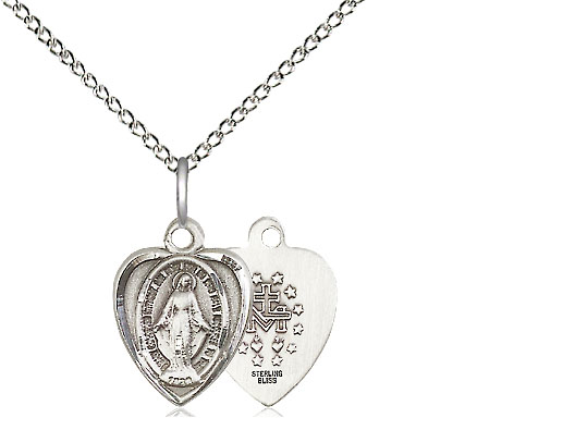 Sterling Silver Miraculous Pendant on a 18 inch Sterling Silver Light Curb chain