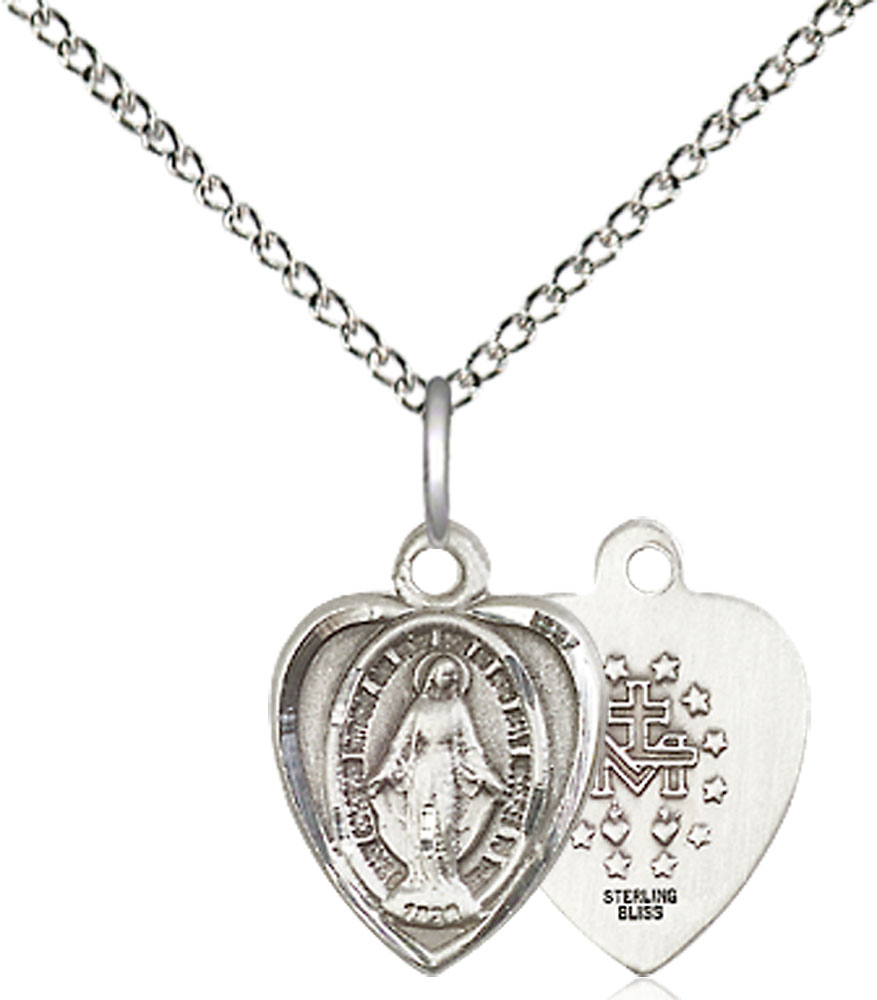 Sterling Silver Miraculous Pendant on a 18 inch Sterling Silver Light Curb chain