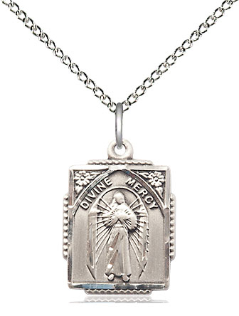 Sterling Silver Divine Mercy Pendant on a 18 inch Sterling Silver Light Curb chain