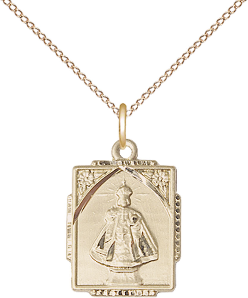 14kt Gold Filled Infant of Prague Pendant on a 18 inch Gold Filled Light Curb chain