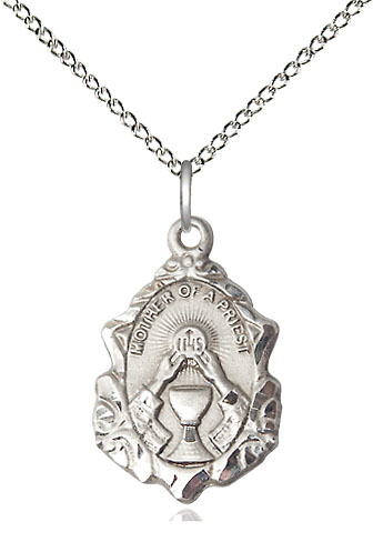 Sterling Silver Mother of a Priest Pendant on a 18 inch Sterling Silver Light Curb chain