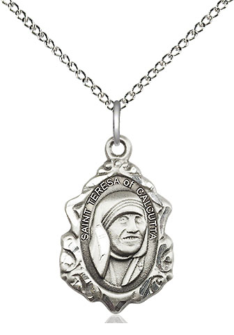 Sterling Silver Saint Teresa of Calcutta Pendant on a 18 inch Sterling Silver Light Curb chain